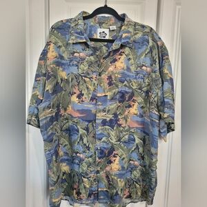Hilo Hattie Tropical Print Mens Button-Up Shirt, 100% silk, Size XL, Hawaiian